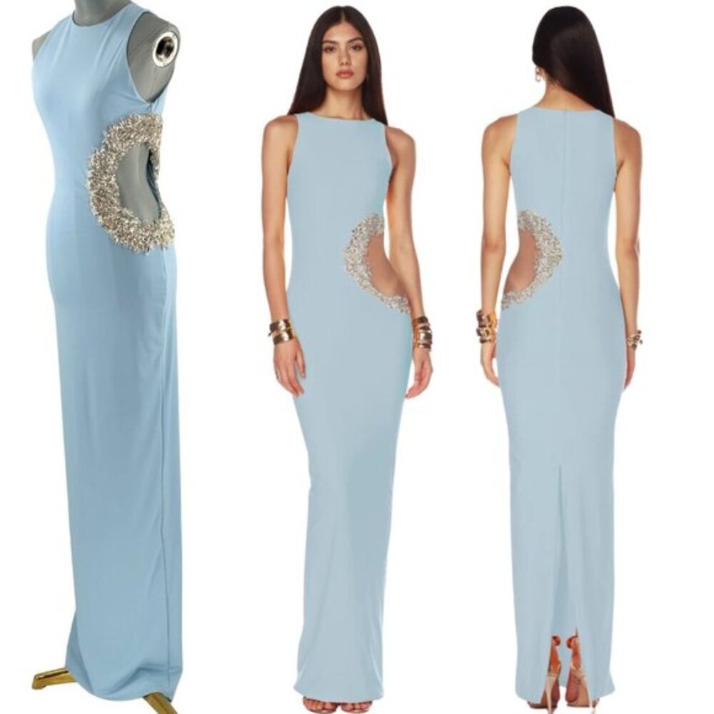 🆕 BRONX & BANCO 🧿 NWOT Camila Rhinestone Cutout Maxi, Powder Blue, Sz M US 6